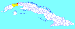 Bauta municipality (red) within Artemisa Province (yellow) and Cuba