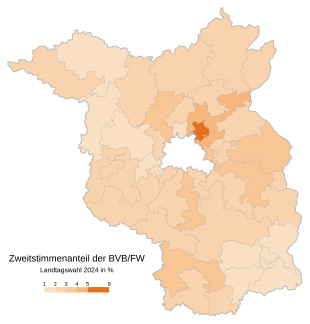 Brandenburger Vereinigte Bürgerbewegungen/Freie Wähler ﻿Höchstes: 8,8 % (Barnim II) ﻿Niedrigstes: 1,2 % (Potsdam I)