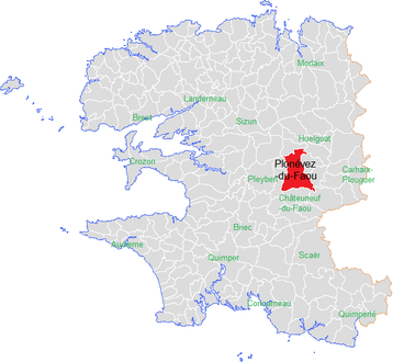 Carte représentant par des couleurs différentes l'emplacement d'une commune au sein de son département.