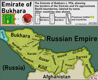 A map of the Emirate of Bukhara's beyliks