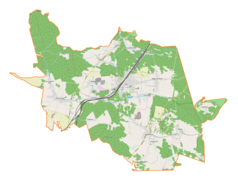 Mapa konturowa gminy Łazy, blisko centrum na prawo znajduje się punkt z opisem „Rokitno Szlacheckie”