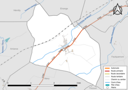 Carte en couleur présentant le réseau hydrographique de la commune