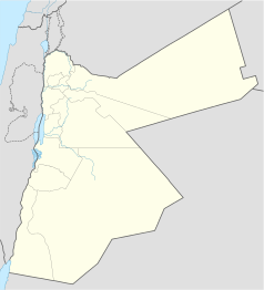 Mapa konturowa Jordanii, u góry po lewej znajduje się punkt z opisem „Adżlun”