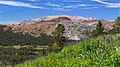 Looking northwest at Gaylor Peak (reddish top) with parent False White Mountain behind. Yosemite's Tioga Pass Entrance Station is visible on the road.