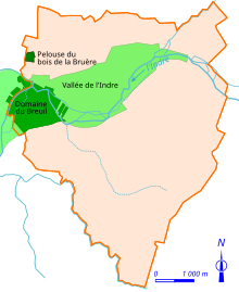 Carte représentant en couleurs les zones de patrimoine protégé d'un territoire.