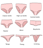 Several styles of women's underpants (thong and G-string: back view)