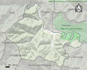 Carte de la ZNIEFF de type 1 sur la commune.