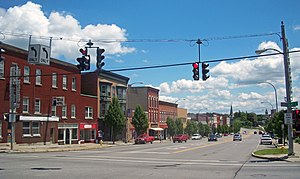 Downtown, looking east along Main Street (NY 5) from Clay and Lake street (NY 19) intersection