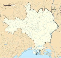 Mapa konturowa Gard, w centrum znajduje się punkt z opisem „Fons”