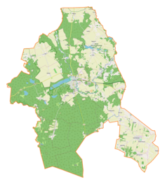 Mapa konturowa gminy Lidzbark, po lewej znajduje się punkt z opisem „Dębowiec”