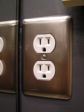 Ordinary duplex socket mounted in upside-down orientation.