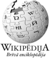 Il logo originale della Wikipedia in lettone, col nome "Wikipēdija"