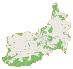 Mapa konturowa gminy Zelów, u góry po prawej znajduje się punkt z opisem „Karczmy”