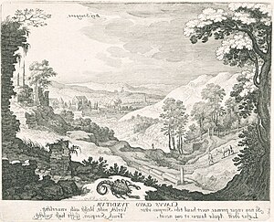 Blick vom Bopser zum Galgenberg mit dem Dreiecksgalgen und dem Hochgalgen (Bildmitte), 1624.