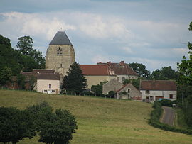 The church and surrounding buildings in Challement