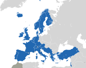 A coloured map of the countries of Europe