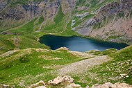 Ibón de Sabocos, in the Tena Valley, Spain. "Ibón" is the local word in Aragonese for glacial lakes.