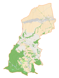 Mapa konturowa gminy Markowa, u góry nieco na prawo znajduje się punkt z opisem „Parafiaśw. Dorotyw Markowej”