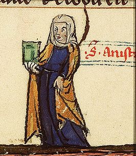 Sint Anastasia, met een boek en palm. Getijdenboek. Luik; c. 1250-1300.