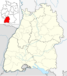 Mapa konturowa Badenii-Wirtembergii, w centrum znajduje się punkt z opisem „Rottenburg am Neckar”