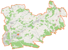 Mapa konturowa powiatu wołomińskiego, po lewej nieco u góry znajduje się punkt z opisem „Rejentówka”