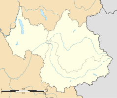 Mapa konturowa Sabaudii, w centrum znajduje się punkt z opisem „Les Avanchers-Valmorel”