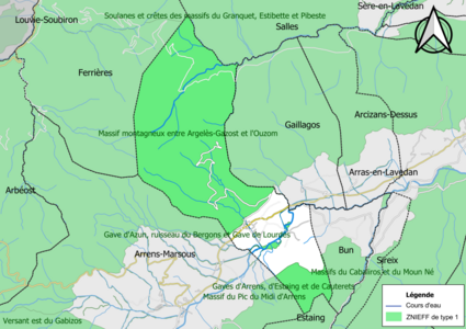 Carte des ZNIEFF de type 1 sur la commune.