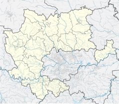 Mapa konturowa powiatu krakowskiego, po lewej nieco na dole znajduje się punkt z opisem „Wichry”