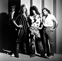 Van Halen in 1984; (L–R): Alex Van Halen, David Lee Roth, Eddie Van Halen, and Michael Anthony.