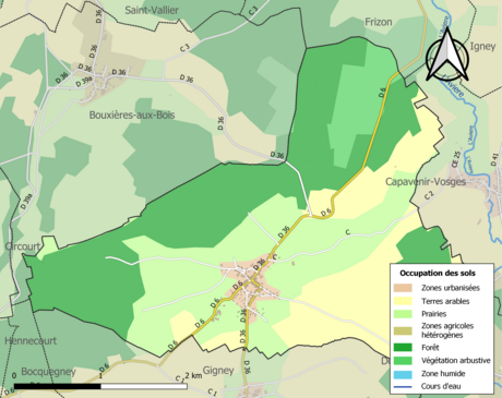 Carte en couleurs présentant l'occupation des sols.