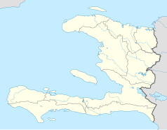 Mapa konturowa Haiti, na dole nieco na prawo znajduje się punkt z opisem „Jacmel”