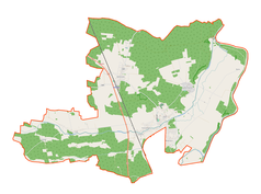 Mapa konturowa gminy Otyń, blisko centrum po prawej na dole znajduje się punkt z opisem „Otyń”