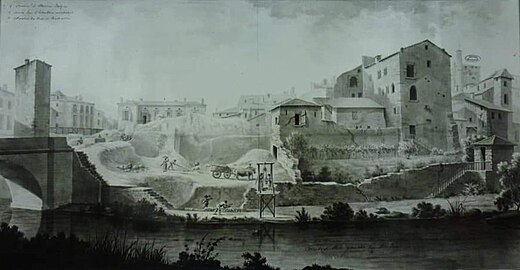 Dessin de 1813 de l'architecte du département Rieutord représentant la démolition du château. L'orignal est conservé aux Archives nationales de France.