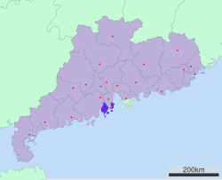 広東省中の珠海市の位置