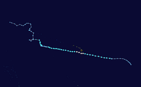 Map plotting the track and the intensity of the storm, according to the Saffir–Simpson scale