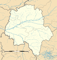 Mapa konturowa Indre i Loara, po prawej znajduje się punkt z opisem „Villeloin-Coulangé”