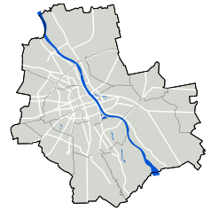 Mapa konturowa Warszawy, blisko centrum na lewo znajduje się punkt z opisem „Varso”