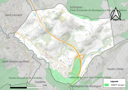 Carte des ZNIEFF de type 1 sur la commune.