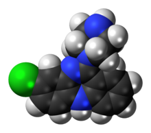 Space-filling model of the desmethylclozapine molecule