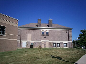 Rear, south wall of the original 1902 Carnegie portion of the Kent Free Library.