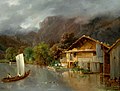 Haus am Brienzersee mit Schiff und Enten, Öl auf Leinwand, 1832