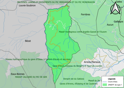 Carte des ZNIEFF de type 1 sur la commune.