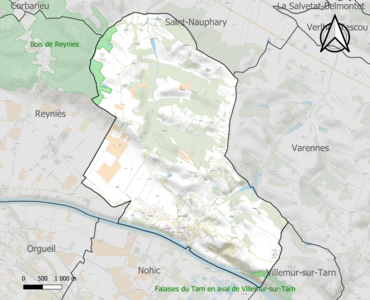 Carte des ZNIEFF de type 1 sur la commune.