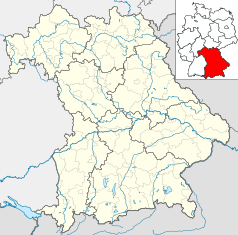 Mapa konturowa Bawarii, blisko centrum na lewo u góry znajduje się punkt z opisem „Neustadt an der Aisch”