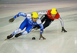 Fabio Carta in actie tijdens de Europese Kampioenschappen shorttrack 2007 (Sheffield)