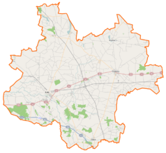 Mapa konturowa powiatu kolskiego, u góry znajduje się punkt z opisem „Brdów”