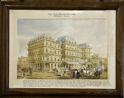 'The John Watson Building, Bombay India' the painting showing the original design, now hanging in the Watson Institute, Castle Carrock.