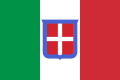 Bandiera del Regno di Sardegna, il Tricolore reca al centro lo stemma dei Savoia (dal 15 aprile 1851 al 17 marzo 1861)