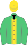 Emerald green, yellow stripe, yellow cap