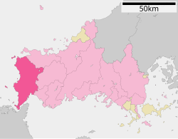 Shimonosekin sijainti Yamaguchin prefektuurissa.